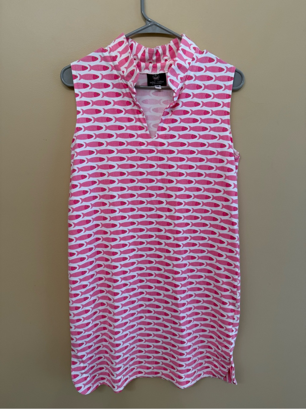 Pink Sleeveless Fish-Print Shift Dress